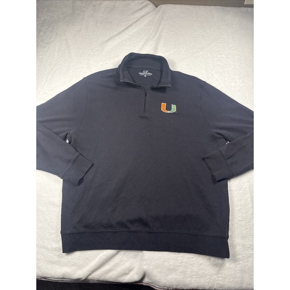 Miami Hurricanes Vineyard Vines Quarter Zip Men XL Black Logo Gameday Wear EUC